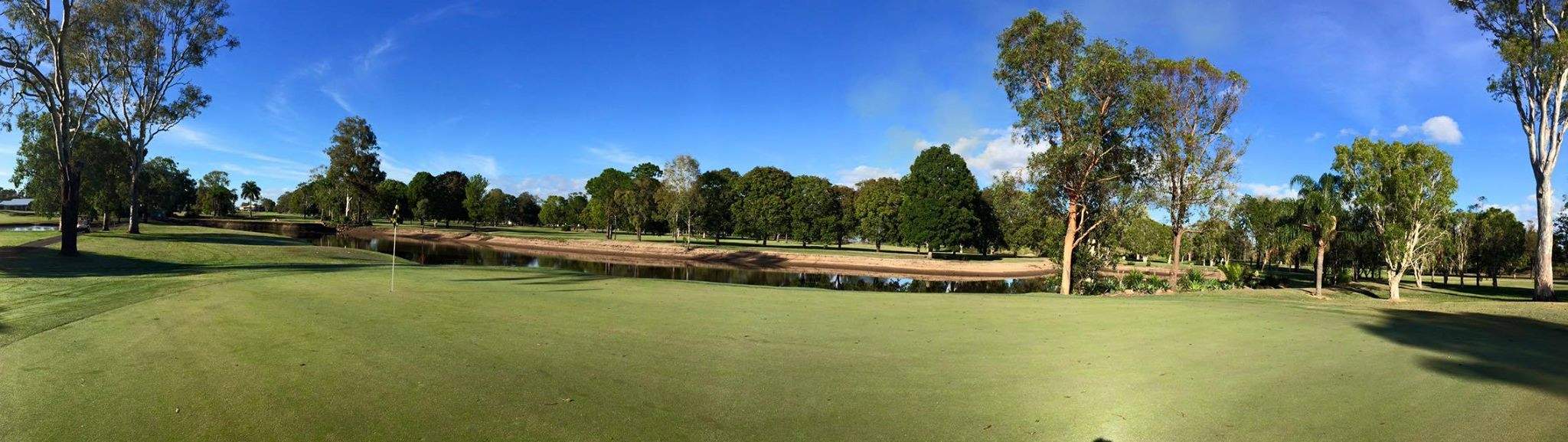 A green and water feature on the Bundaberg Golf Club course